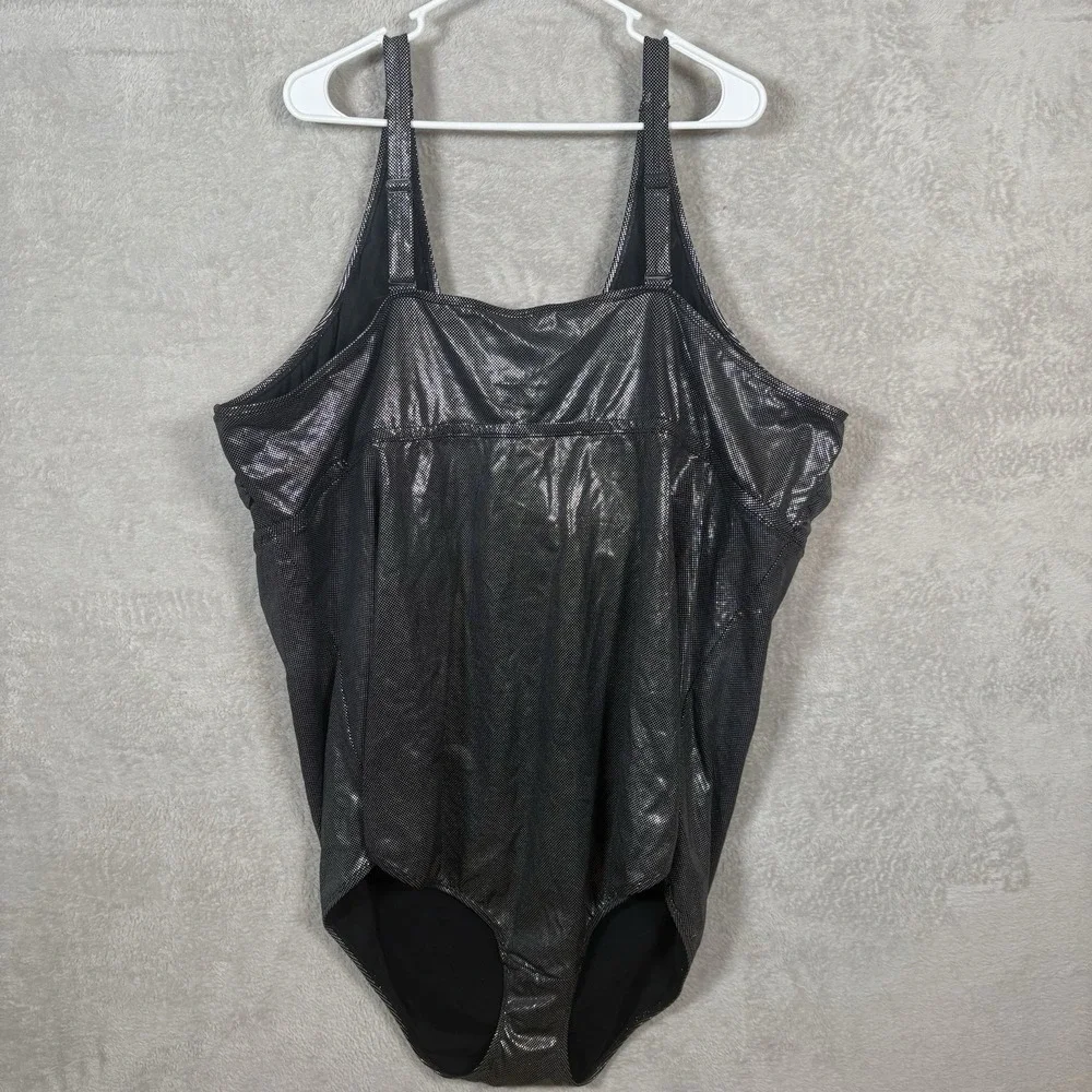 Torrid One Piece Swimsuit Women 6‎ Silver Metallic Keyhole Crisscross Wireless